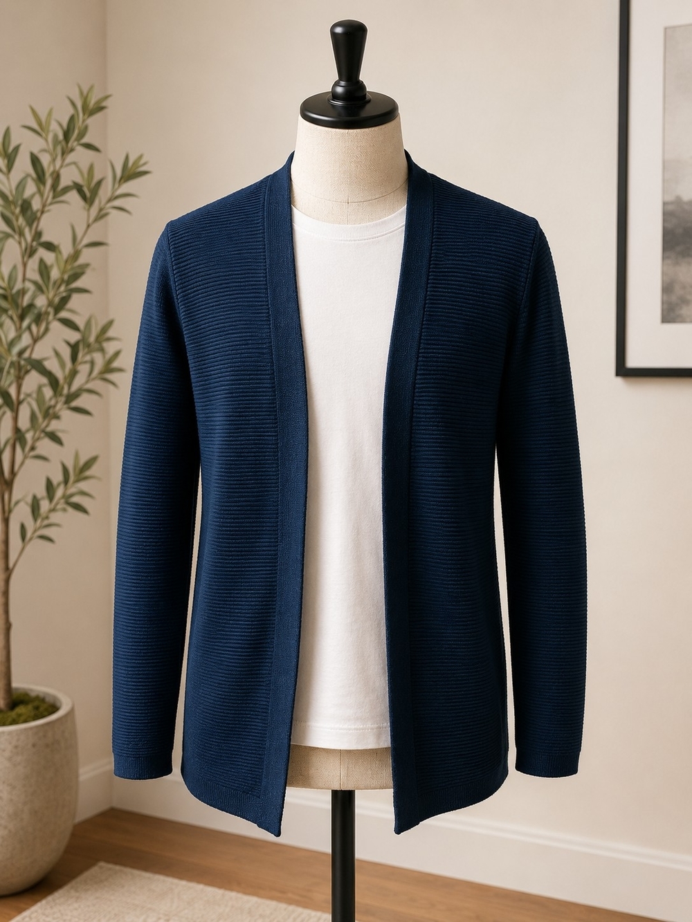 Women Open-Front Teal Ribbed Cardigan Sweater